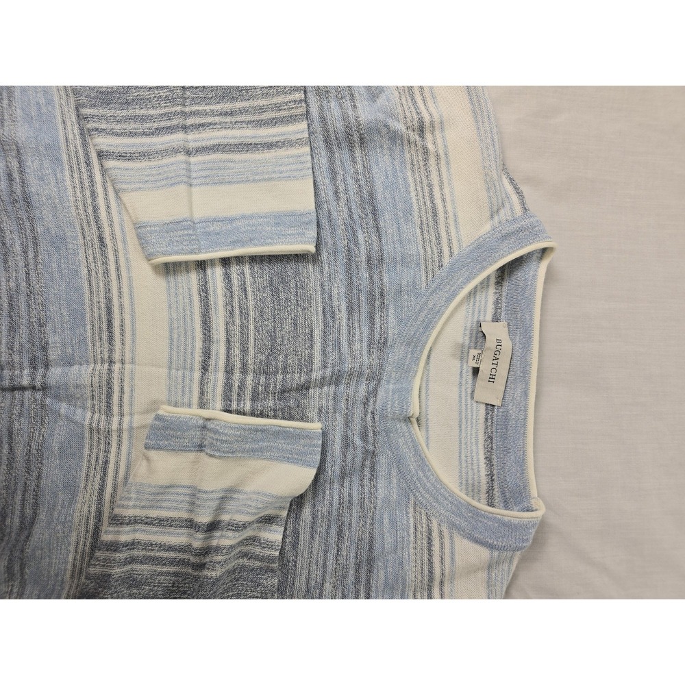 Bugatchi Sweater Mens XL Blue Stripe 100% Cotton Knit Crewneck Pullover Casual